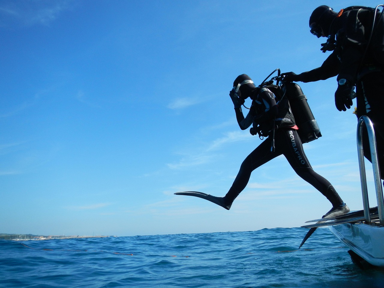 Services-02 sub, diving, scuba, giant step, diver, boat, nature, sea
